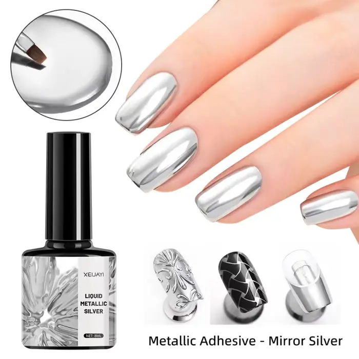 Vernis à ongles gel métallique miroir – Brillant argent et or rose, Application facile, longue durée