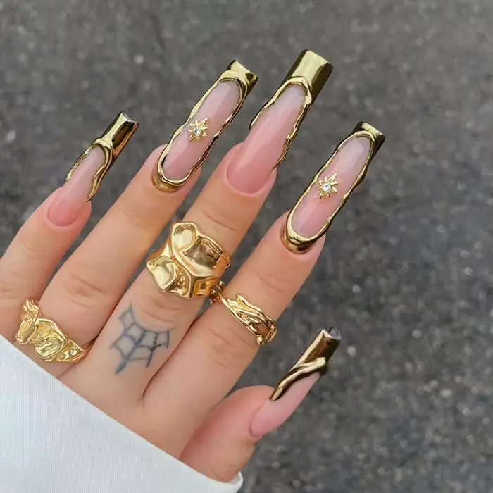 24 pièces papillon bâton sur ongles ensembles paillettes bleu Long cercueil faux ongles Art Simple f