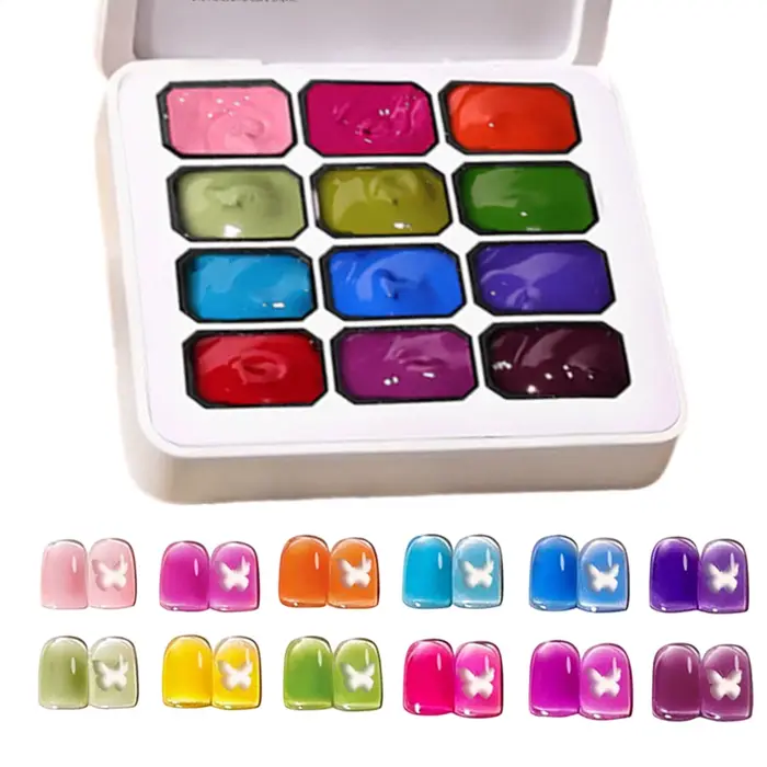 Pat Nail Gel Solidd Painted Blush Stick 12 Couleurs Dégradées Multi-usages Longue Durée Palette de Peinture Pat Gel