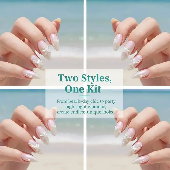 Breloques pour ongles DIY, 6 panneaux, coquillages nacrés, étoiles de mer blanches, design perlé, décorations pour ongles pour les techniciennes professionnelles en manucure