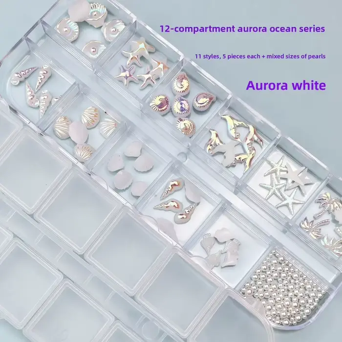 Kit de Nail Art Série Océan 2026 : Strass en Résine Effet Coquille d'Aurora et Queue de Sirène pour Décorations DIY à