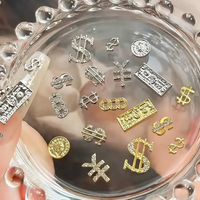 40 pièces/paquet signe de Dollar ongles gemmes argent or