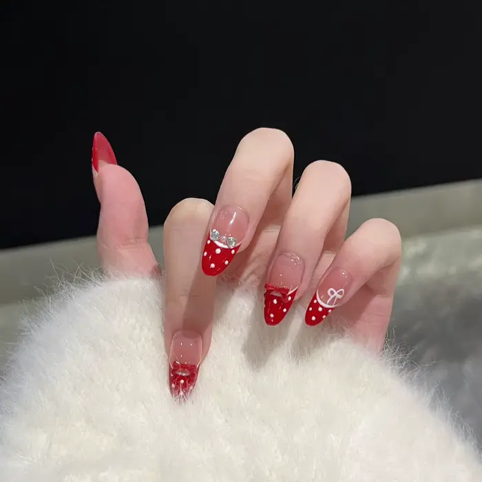 10 pièces ongles français ovales avec nœud papillon Floral conception à la main bricolage presse sur faux
