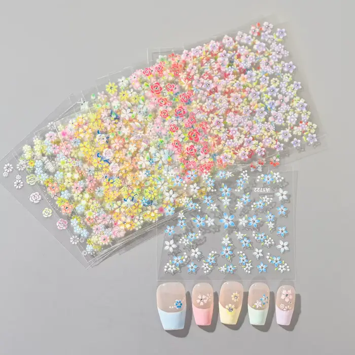 Ensemble d'autocollants pour ongles fleur avec diamant, 24 pièces, autocollants 3D pour Nail Art, mo