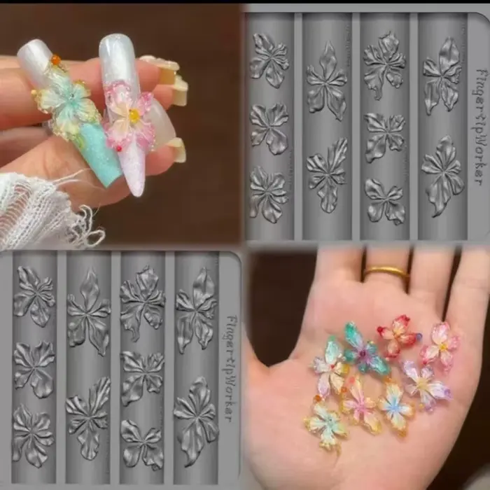 Moule à ongles en silicone motif pétales de fleurs printanières
