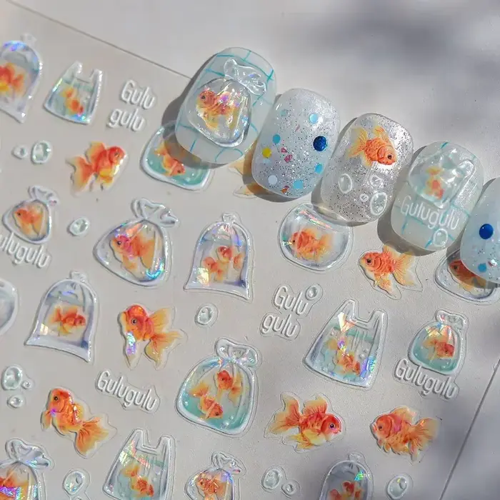 Autocollants de manucure 5D pour Nail Art, coquille de conque colorée brillante, corail, étoile de m