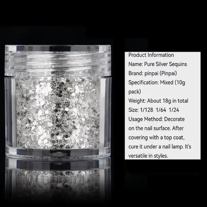 Mélange de paillettes pour ongles en argent pur scintillant