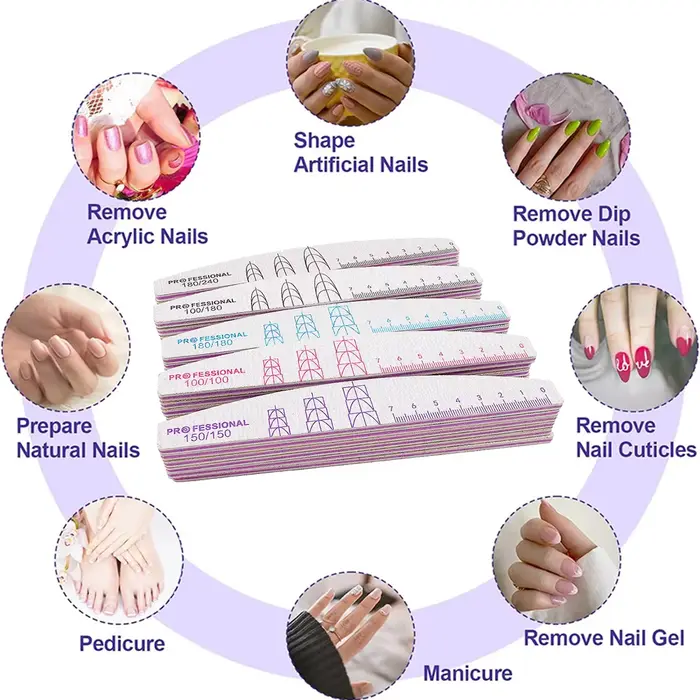 Lot de 5/10 limes à ongles double face avec échelle, en papier de verre gris, fournitures pour styli