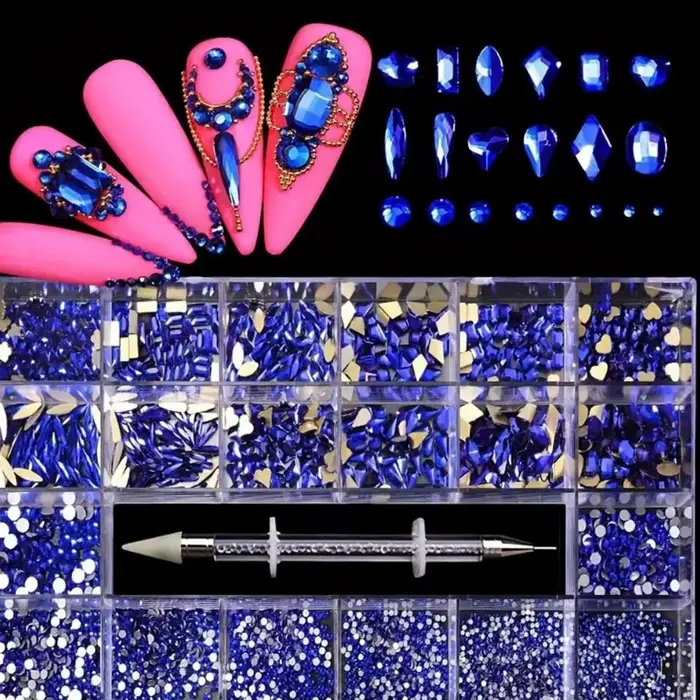 2500 pièces verre cristal diamant Nail Art strass 21 grille boîte bijoux de luxe gemmes ongles charm