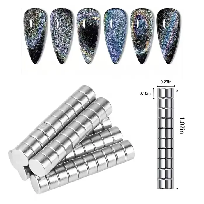 Mini aimants ronds cylindriques multi-oeil de chat, outils d'art des ongles pour mesurer la longueur