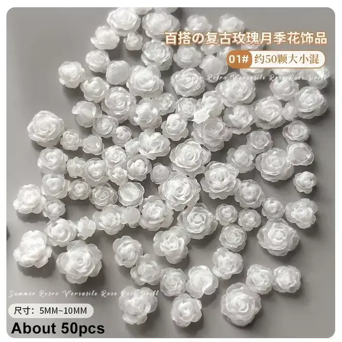 Fleurs de rose vintage 3D pour manucure, 50 pièces, accessoires pour nail art, bijoux de décoration 