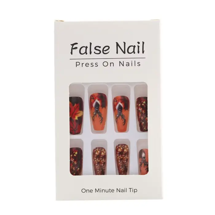 24 pièces automne ongles conseils feuilles d'érable décoré faux