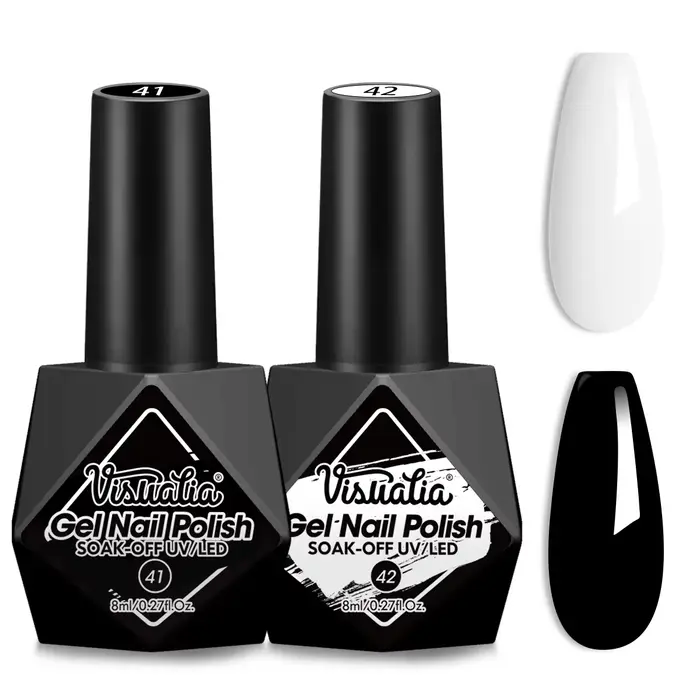 Visuatia 2/1 Vernis à ongles en gel noir et blanc - Revêtement UV brillant longue durée