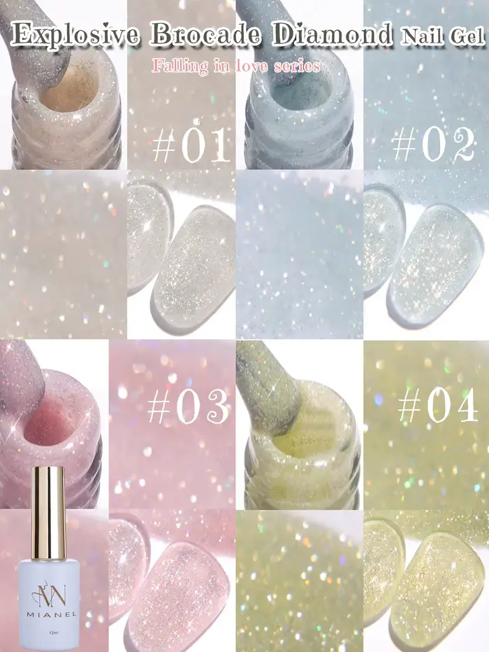 MIANEL 12ML Série Rose Bleu Blanc Vert avec Vernis à Ongles Gel Scintillant Explosif, Vernis Gel Dia
