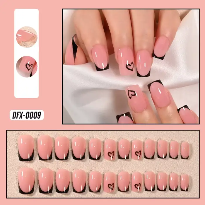 24 pièces court carré léopard français faux ongles 3D rose nœud papillon presse sur ongles automne e