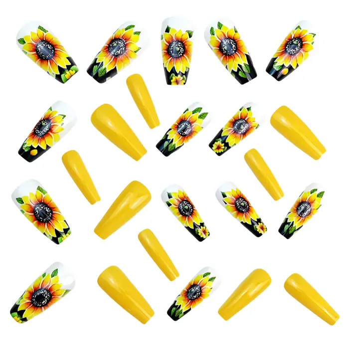 Faux ongles tournesol avec autocollant en gelée