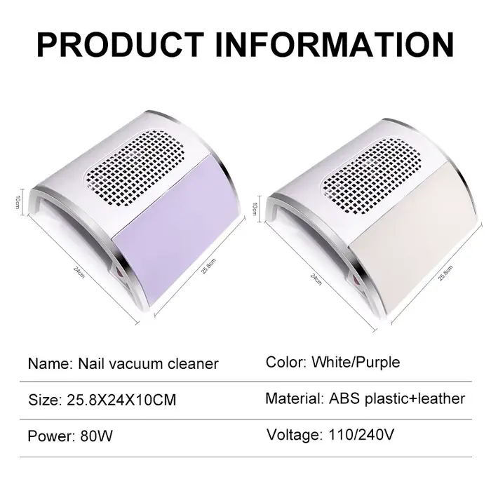 Collecteur de poussière d'ongles 80W, aspirateur de bureau à double ventilateur, collecteur de poussière d'ongles haute puissance avec filtre