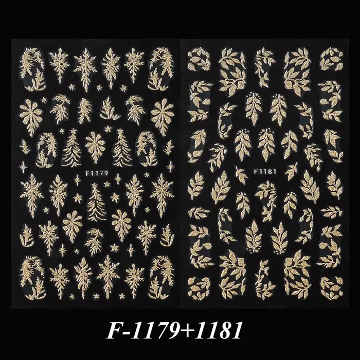 Autocollants pour ongles en feuilles dorées à paillettes, 2 pièces, arbres de noël brillants, curseu