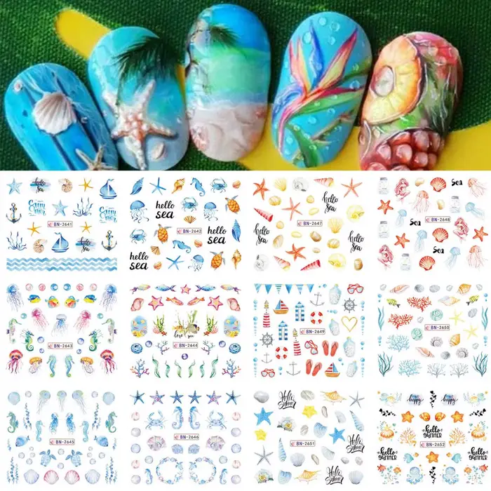 12 Motifs d'Autocollants pour Ongles Thème Océan Estival – Conques