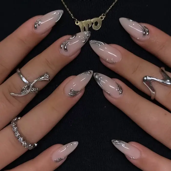 24 pièces lignes dorées modèles faux ongles violet foncé Blush français faux ongles pour Spice Girls
