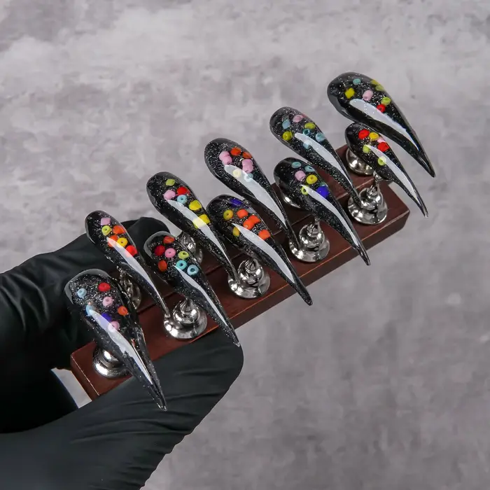 Faux ongles à presser noirs et argentés à paillettes, style européen et américain, motif griffe de d