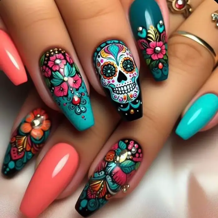 4 ensembles de faux ongles carrés mi-longs, 96/24 pièces, avec des dessins comprenant des araignées,