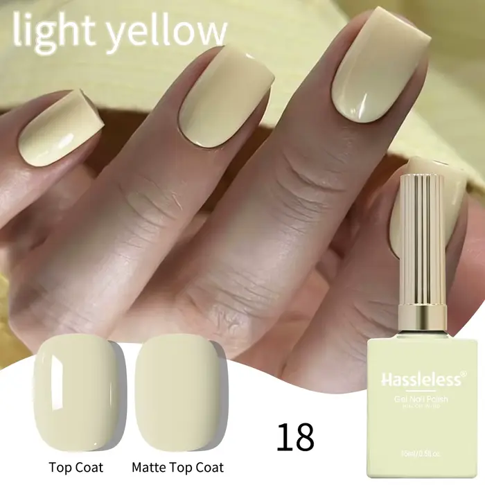 Hassleless 1 flacon (15 ml) de gel à ongles couleur jaune pâle — Vernis gel simple et facile à appliquer