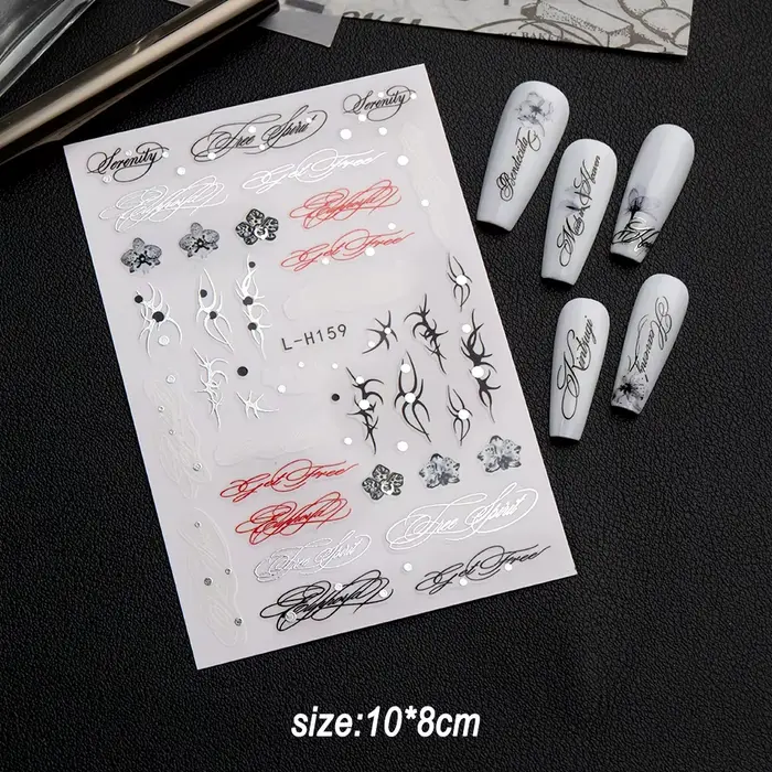 Autocollants pour ongles à motif de lettres italiques