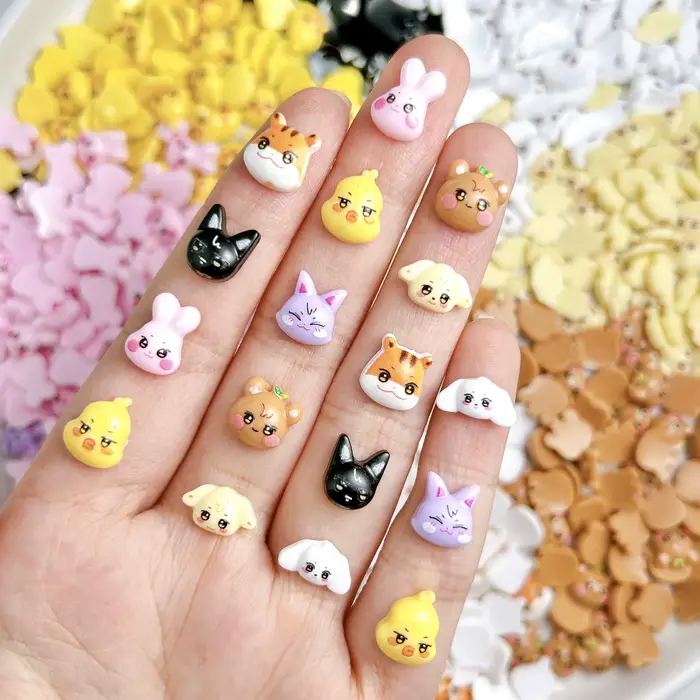 20 pièces dessin animé mignon tigre chat résine ongles breloques 3D créatif coloré lapin ours série 