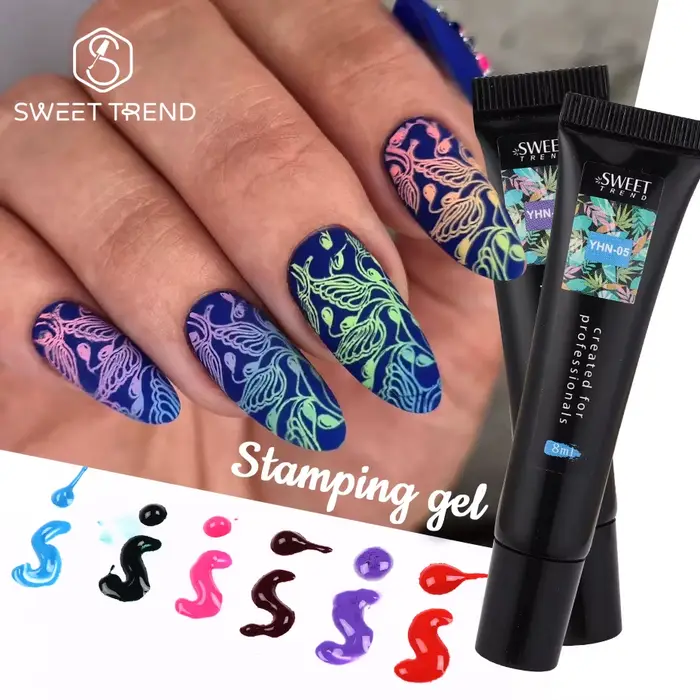 Vernis Gel Coloré 8ml pour Estampage d'Ongles – Couleurs Estivales Hybrides Semi-Permanents – Peinture à la Pochoir –