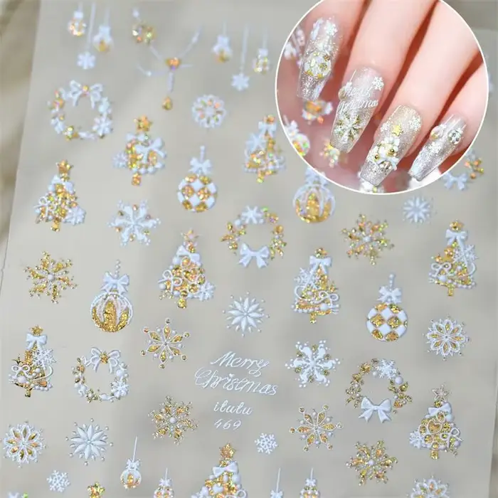 Mignon Style de noël arc coloré flocon de neige arbre de noël Nail Art autocollants Girly Nail Art i
