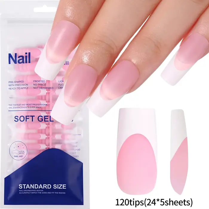 120 pièces/boîte mat rose français presse sur ongles acrylique longs carrés faux ongles conseils cou