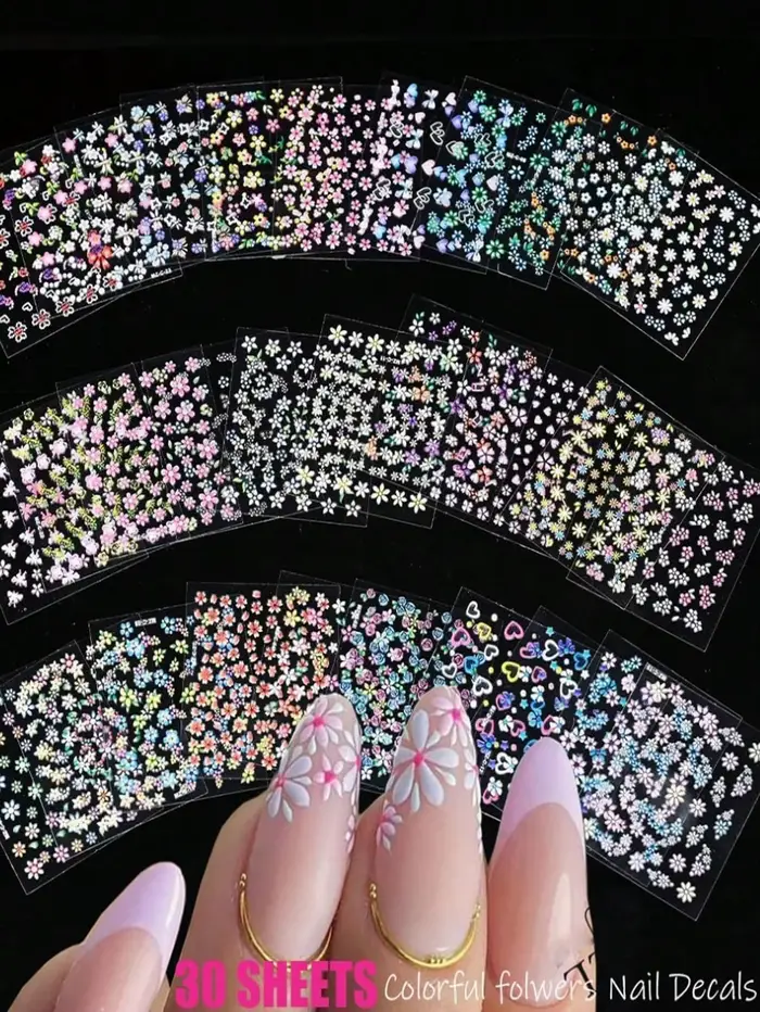 90 Blatt 3D Y2K Nail Art Aufkleber, 4800 Stücke Aufkleber 3D selbstklebende wei oder Blumen autocoll