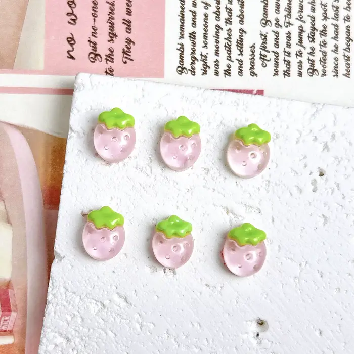30 pièces simulé mignon gelée cerise résine Nail Art breloques 3D doux rose fraise décorations d'ong