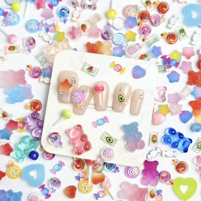 Bonbons colorés série mixte Nail Art breloques peints sucettes Fudge coeurs bêtes décorations d'ongles accessoires pour manucure bricolage