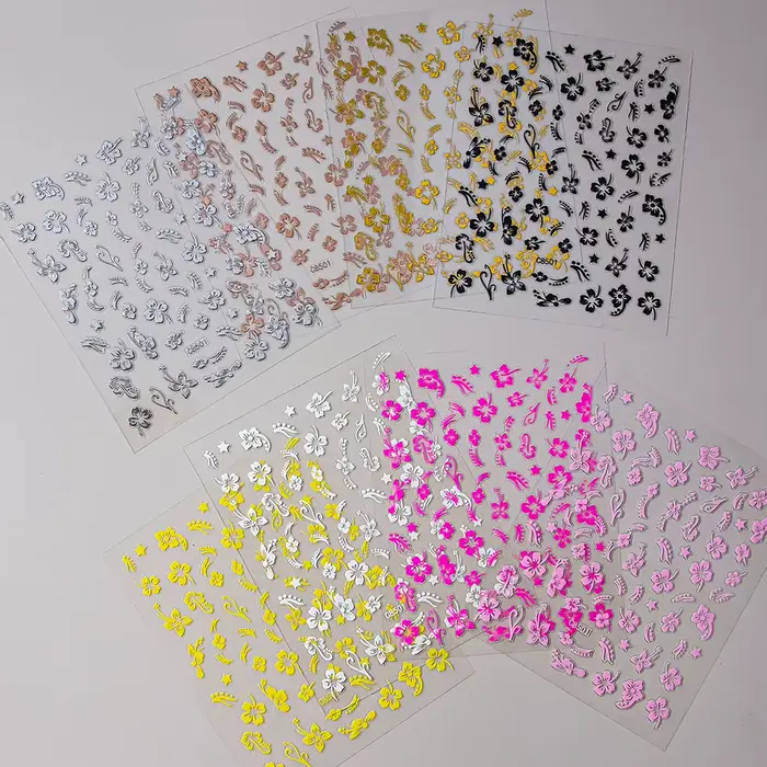 Autocollant 3D fleurs d'hibiscus pour ongles, 1 pièce, pétales de fleurs blancs et noirs, décalcoman