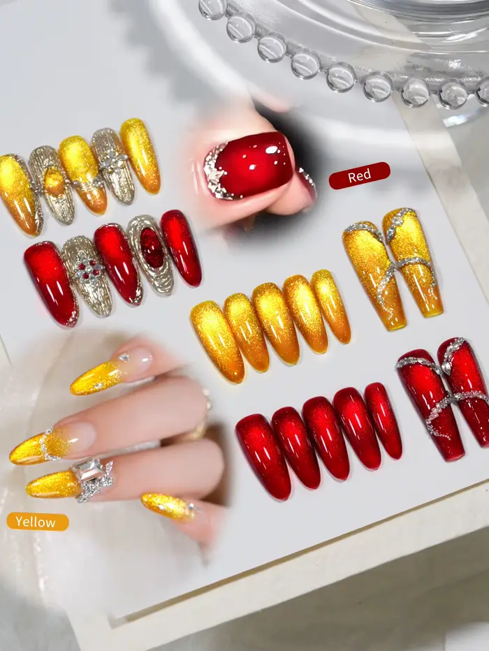 Ensemble de vernis à ongles Gel couleurs rouge et dorées