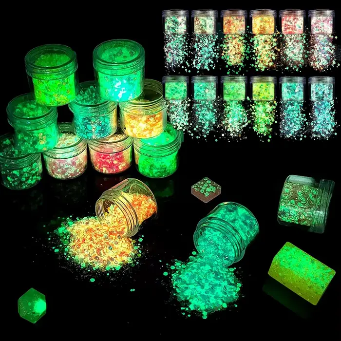 15 couleurs-20g brillent dans la nuit paillettes lumineuses grosses Nail Art