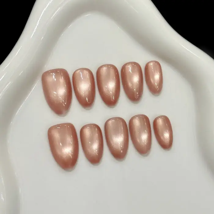 10 pièces presse à la main sur les ongles couleur unie perles de verre brillant oeil de chat faux