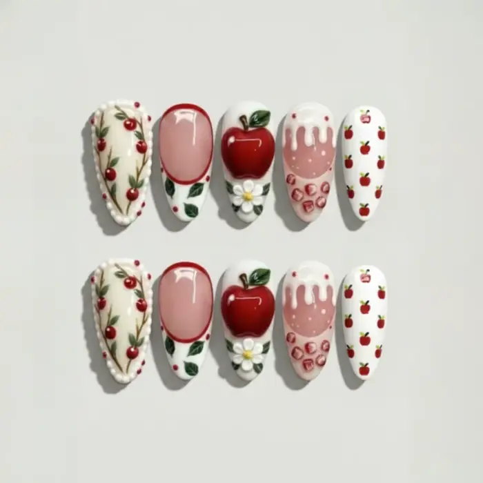 24 faux ongles mignons en dentelle à nœud, rose, marron, à pois, forme amande, à presser, pointes fr