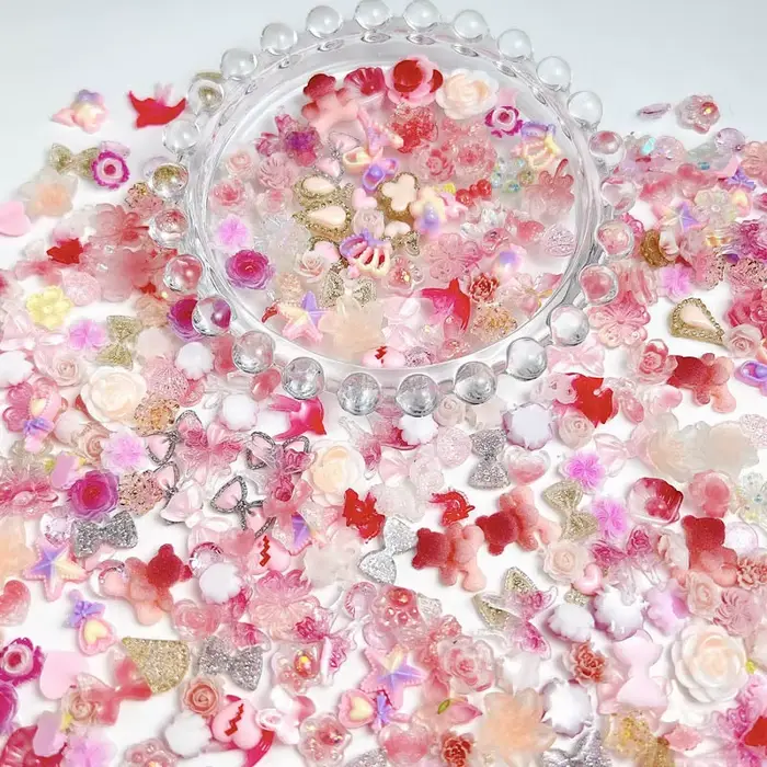 Breloques en résine 3D pour ongles, 100 pièces, mélange mignon, dessin animé, fleur, nœud, fruits, d