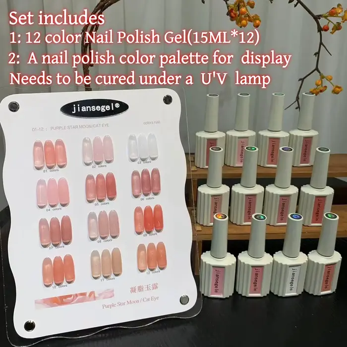 Lot de 12 vernis à ongles gel semi-permanents effet œil de chat