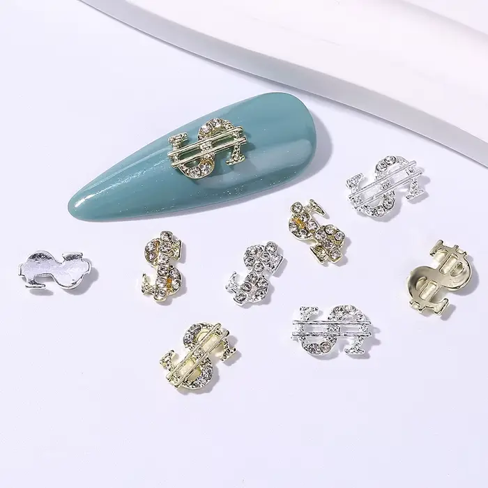 Breloques 3D en forme de Dollar pour Nail Art, en alliage métallique, accessoires en diamant avec pi