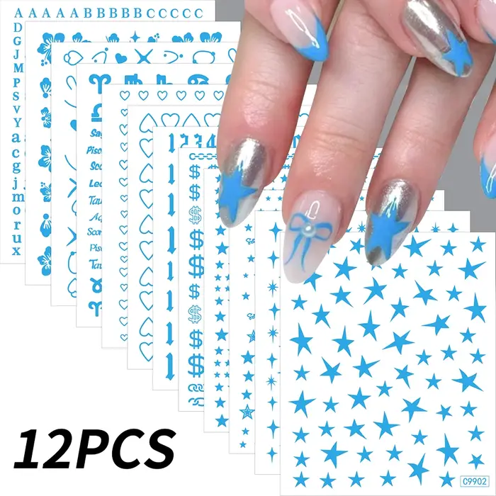 Autocollants pour ongles étoiles 3D or argent