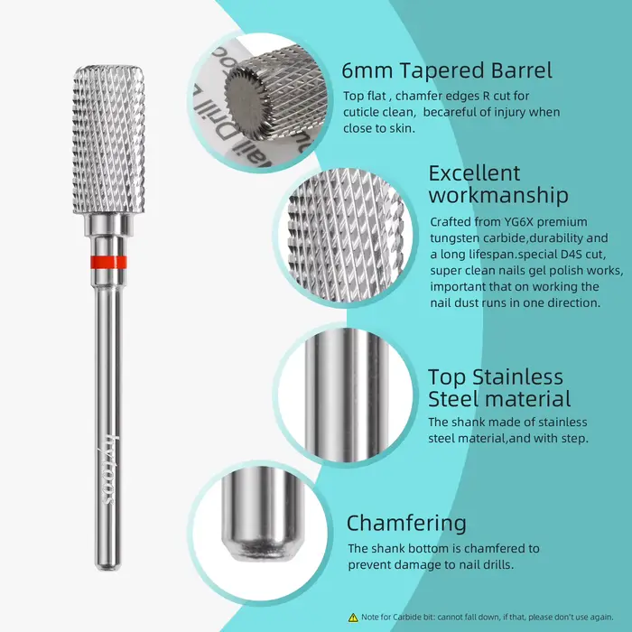 HYTOOS Fraise à ongles en carbure anti-poussière de 13 mm, embout droit 3/32 pour manucure électriqu