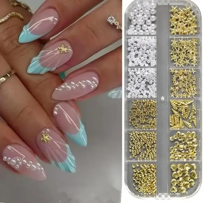 Perles 3D pour nail art sur le thème de l'été, étoiles de mer brillantes, coquillages, perles, breloques pour la décoration quotidienne des ongles des filles, DIY