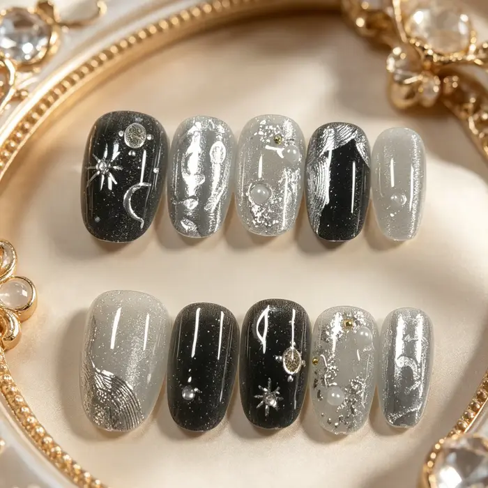 10 faux ongles ovales pressés à la main