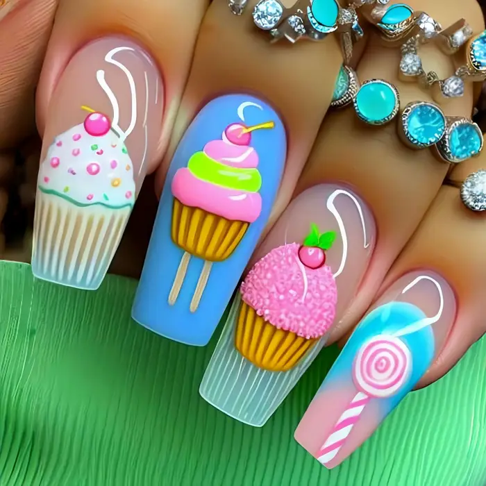 24 pièces Macaron crème glacée presse sur les ongles jour d'été doux détachable faux ongles coloré a