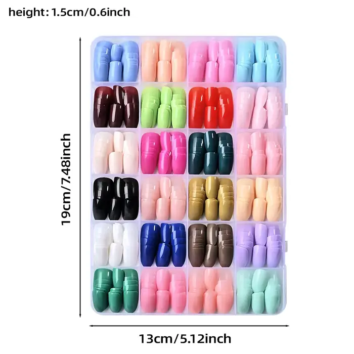 24 couleurs (288 pièces) Faux ongles courts ovales colorés