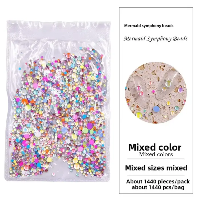 1 sac de larme de sirène arc-en-ciel pour Nail Art, breloque Macaron bulle perle Nail Art pour l'été